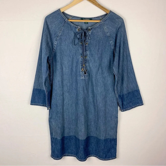 Lauren Ralph Lauren Lace Up Denim Shirt Dress - Picture 1 of 6
